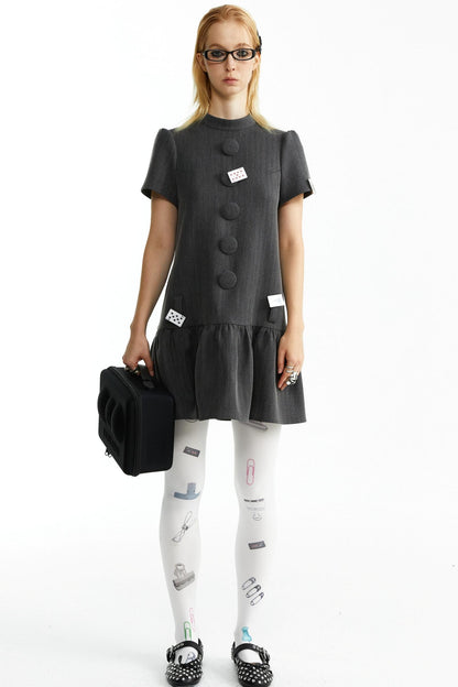 Dark Grey Large Button Dress