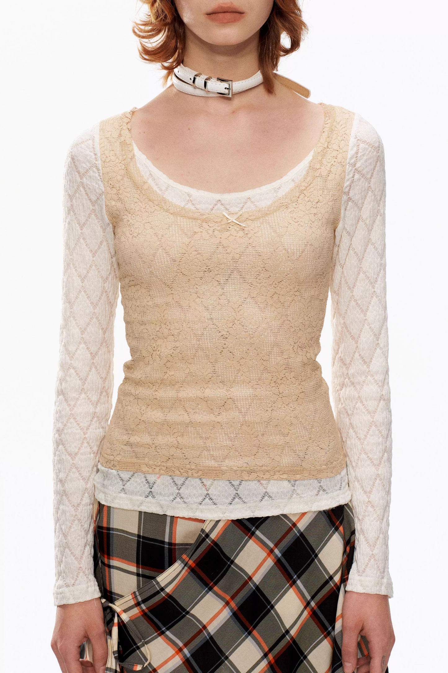 Beige Lace Knit Top