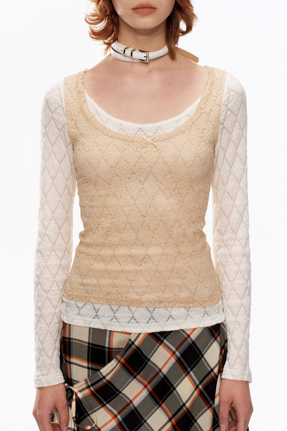 Beige Lace Knit Top