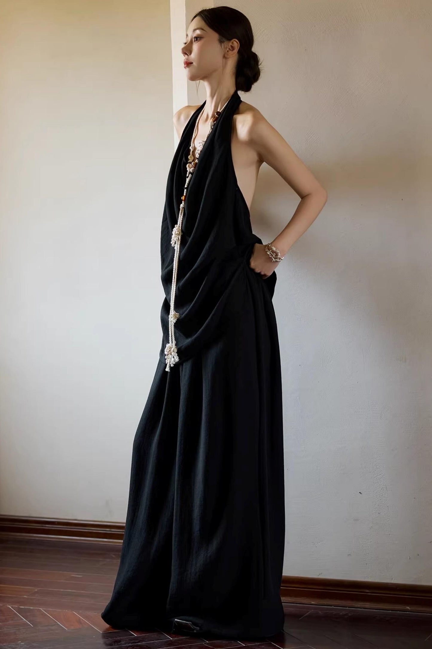 Black Beaded Halter Vest