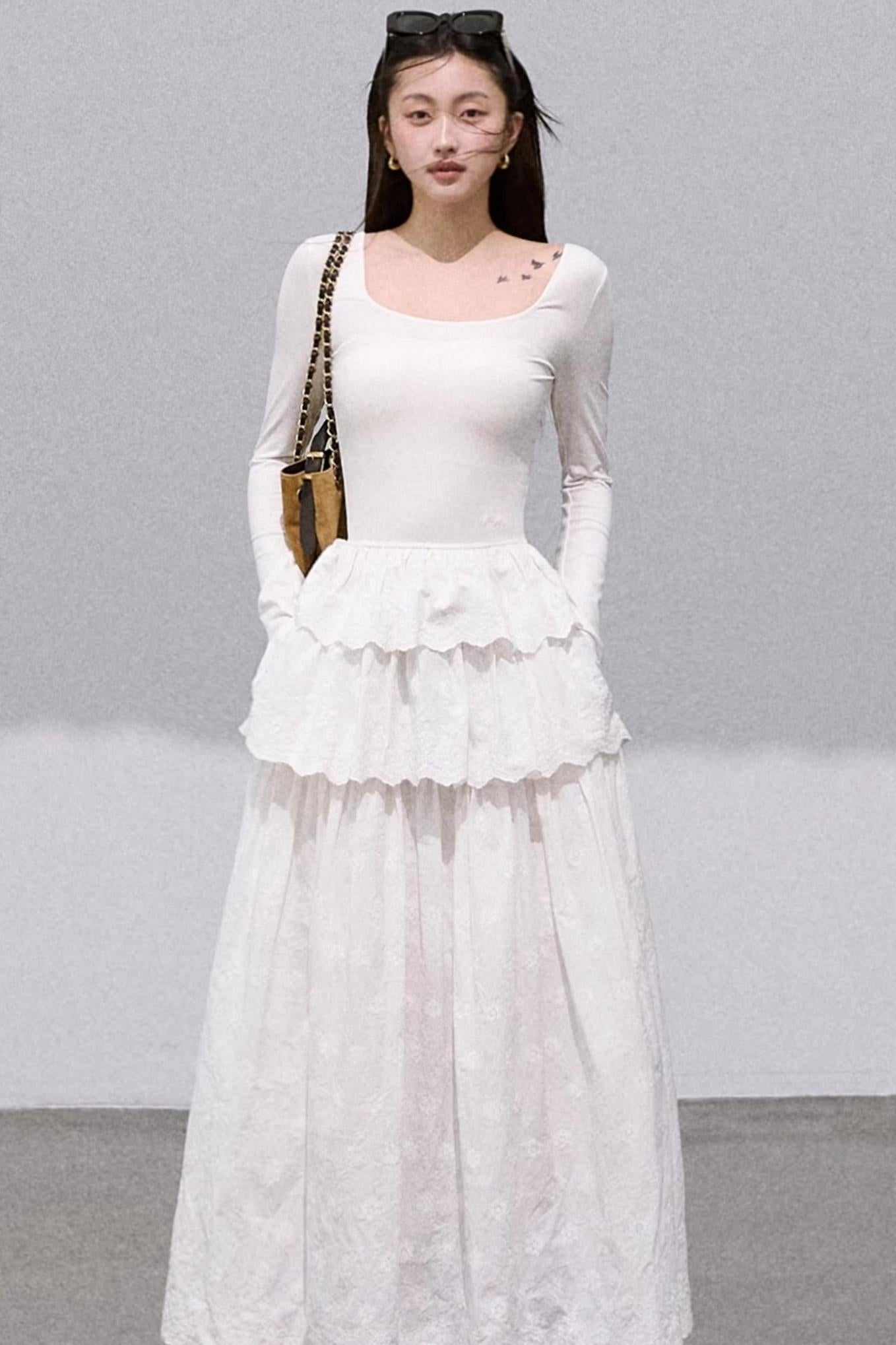 Lyocell Cotton Panelled U-Neck Knitted Dress