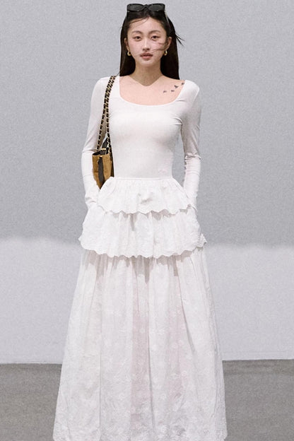 Lyocell Cotton Panelled U-Neck Knitted Dress