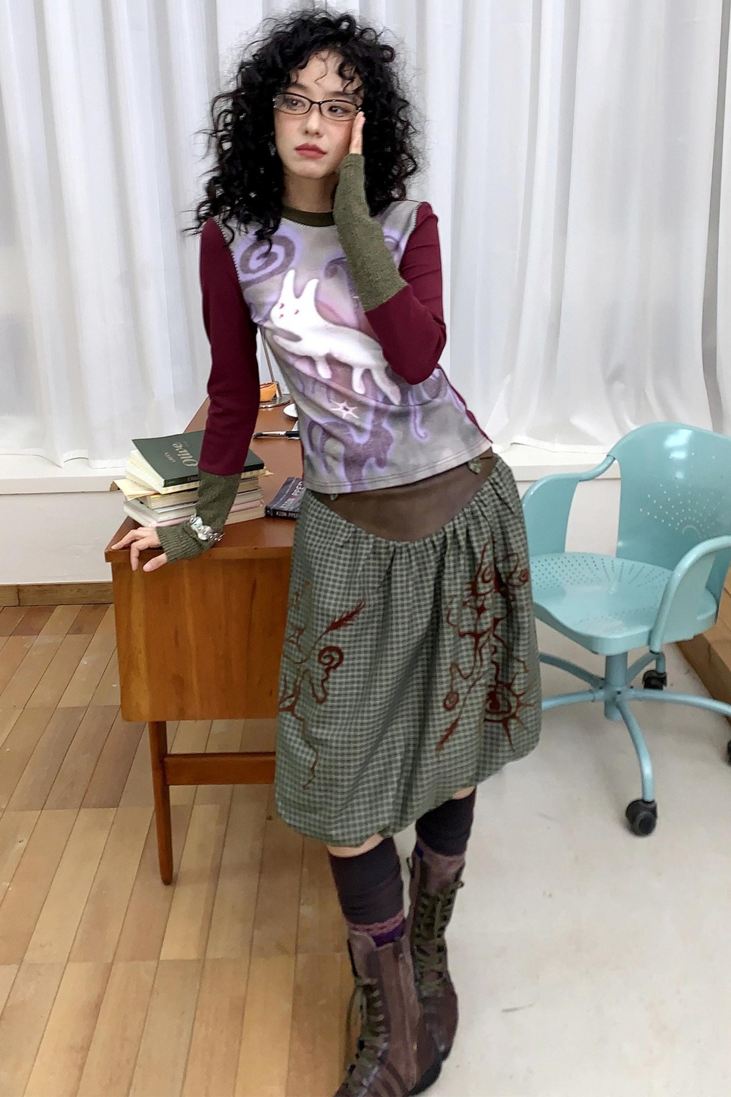 Flower Bud Flock Print Skirt