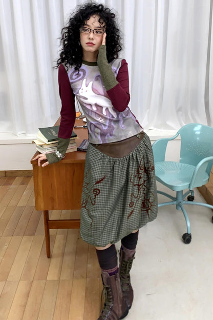 Flower Bud Flock Print Skirt