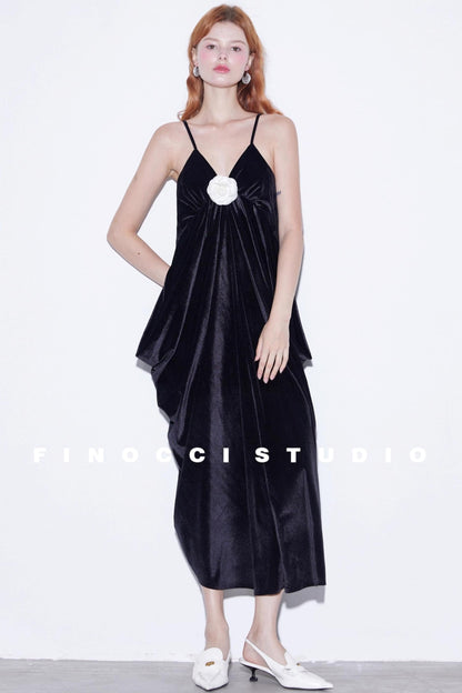 Custom Camellia Silk Velvet Slip Dress