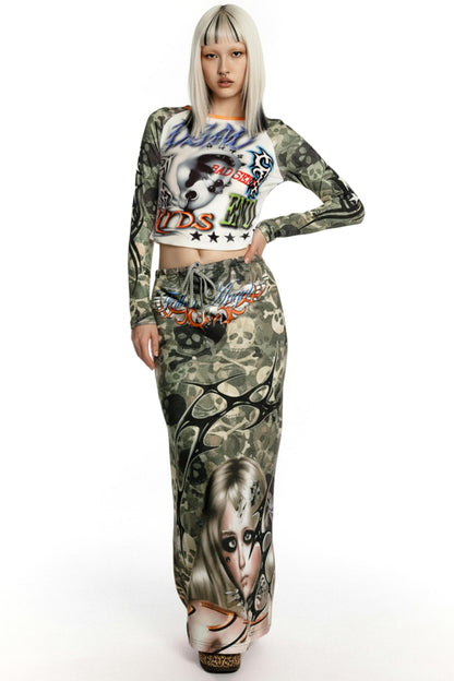Camouflage Print Sweatshirt Skirt