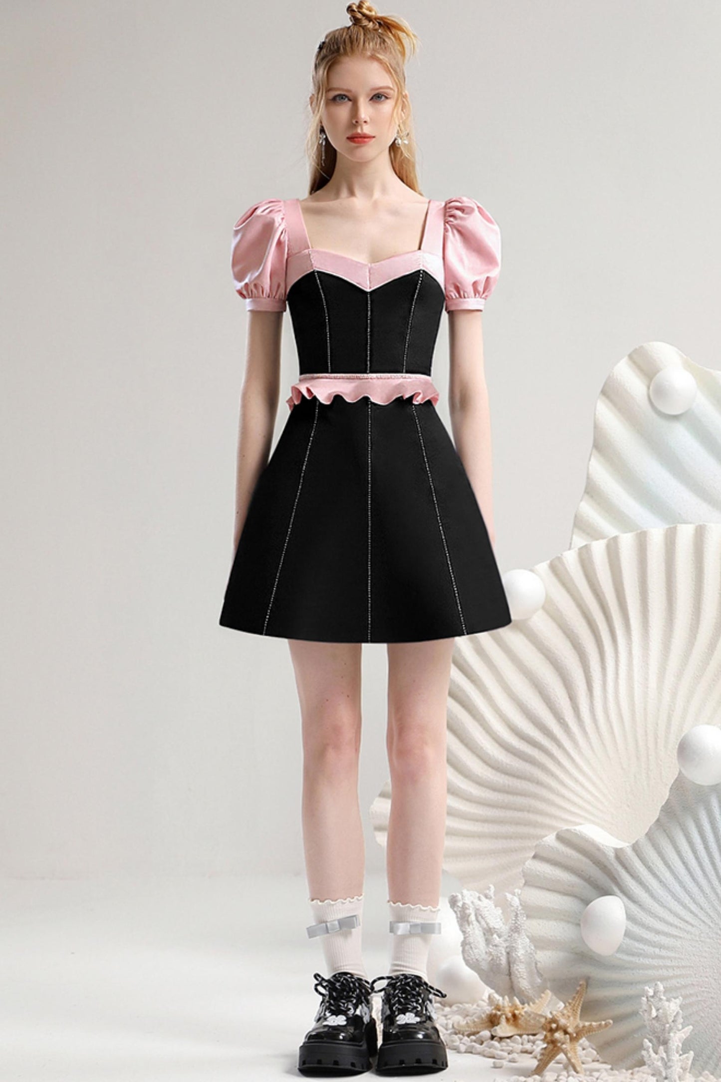 Lotus Trim Black Summer Dress