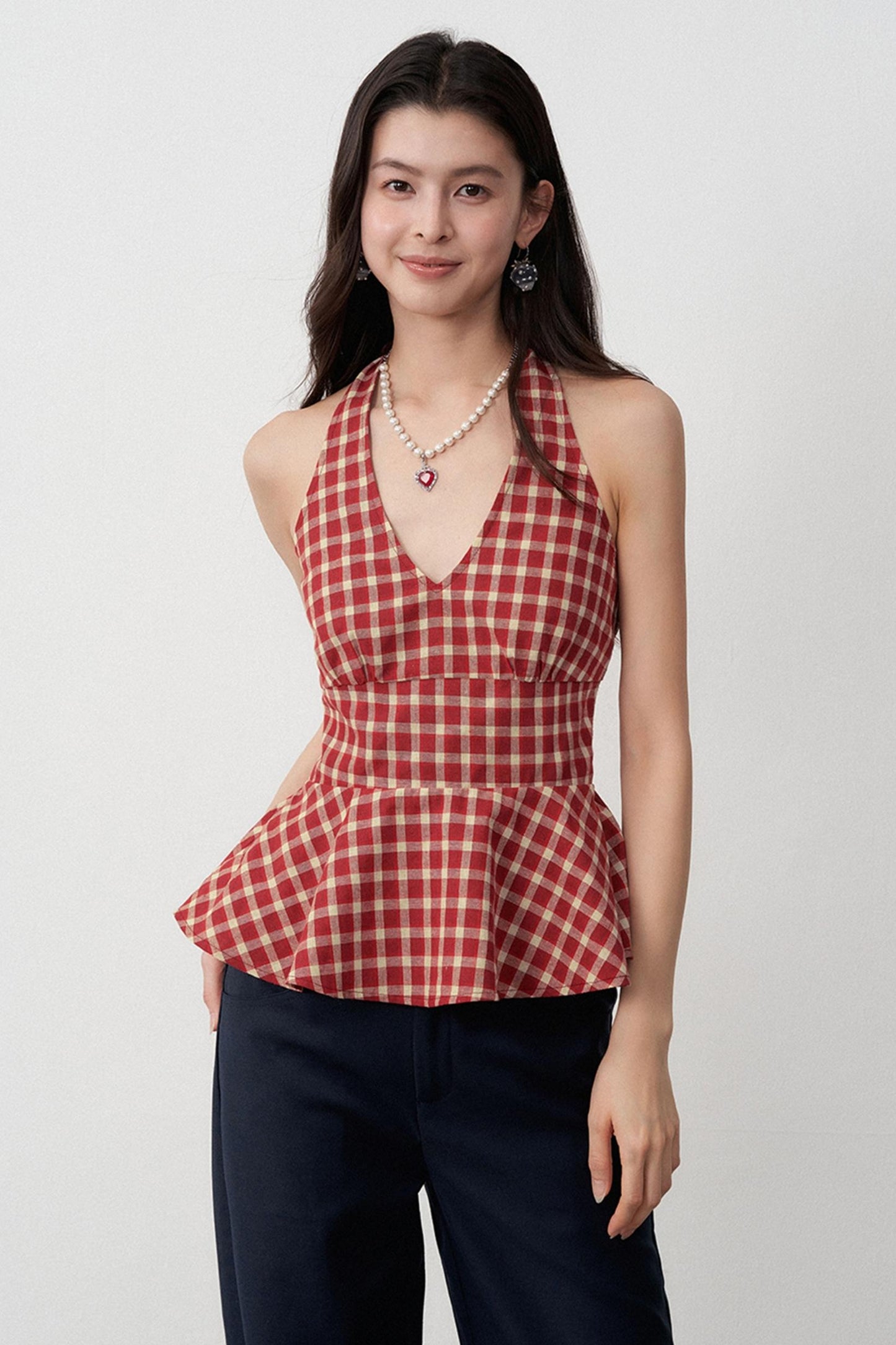 Resort Plaid V-Neck Halter Camisole