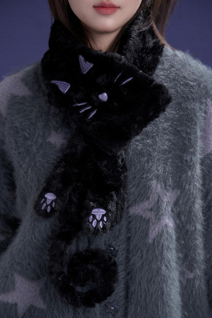 Black and Purple Cat Fur Scarf