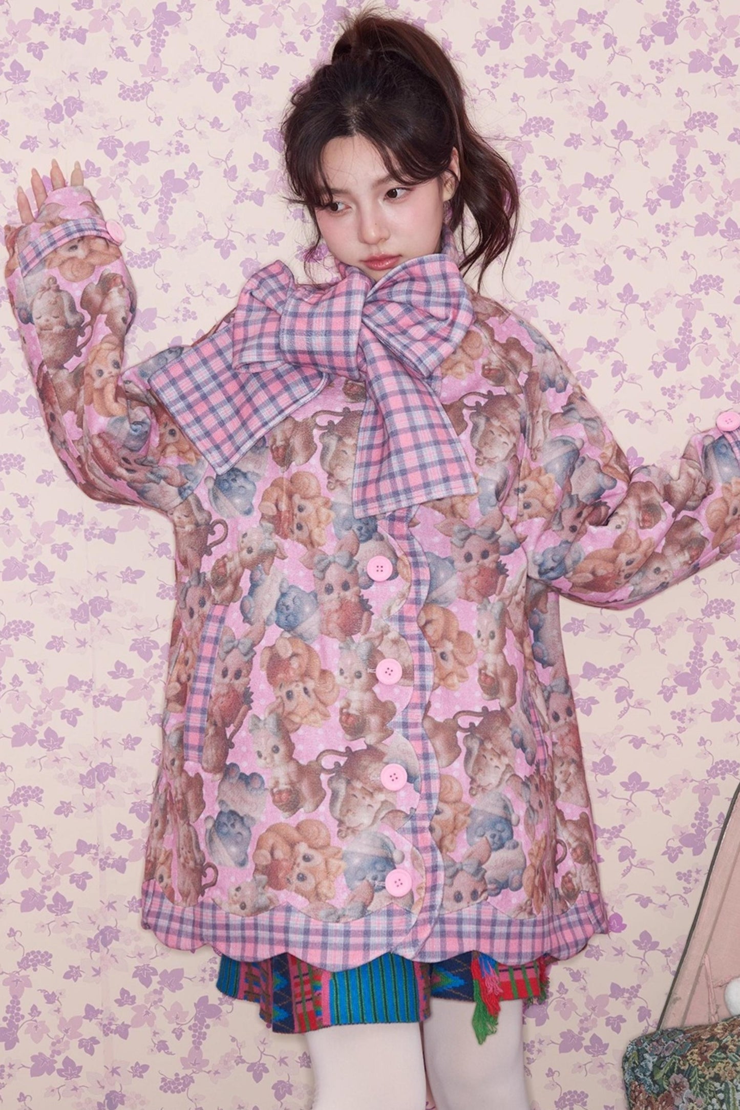 Pink Plaid Padded Jacket