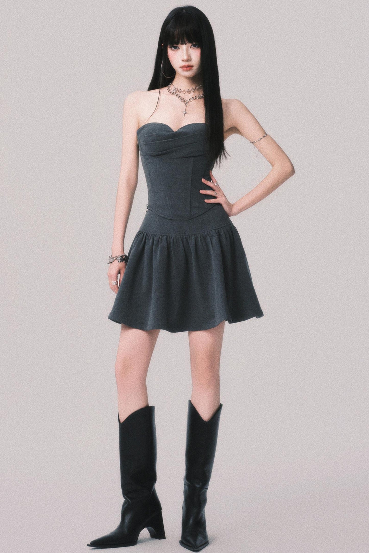 Fishbone Waist Top & Fluffy Skirt Set-Up