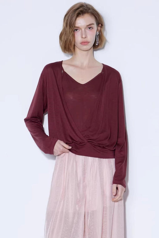 Silk Linen Crossover Blouse Set