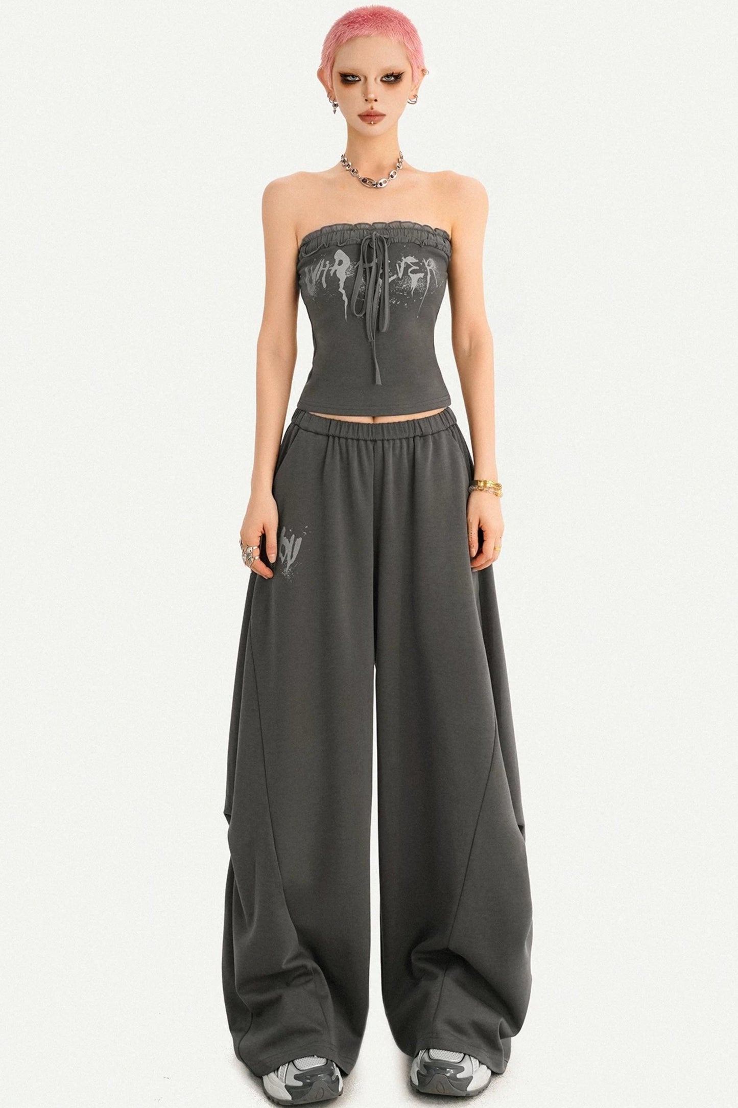 Retro-graue Hose mit weitem Bein