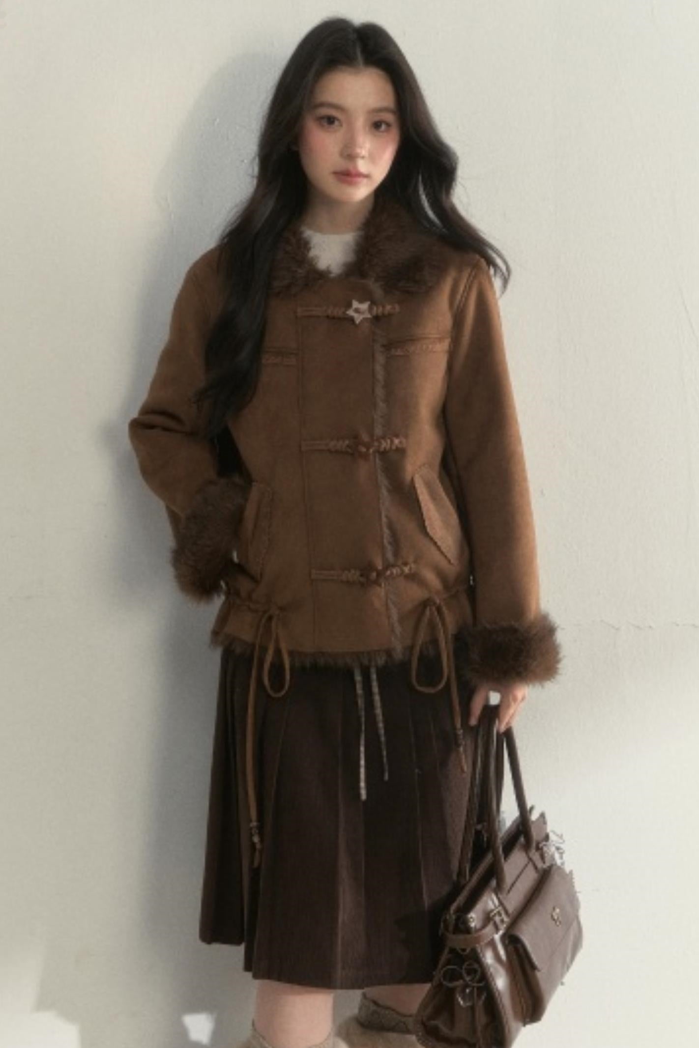 Retro Brown Suede Embroidered Jacket