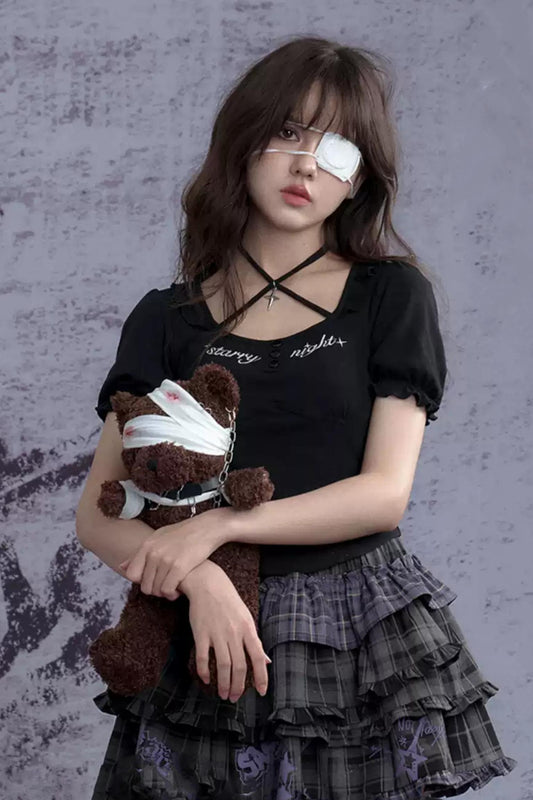 Elegance Dark Bubble Sleeve Top