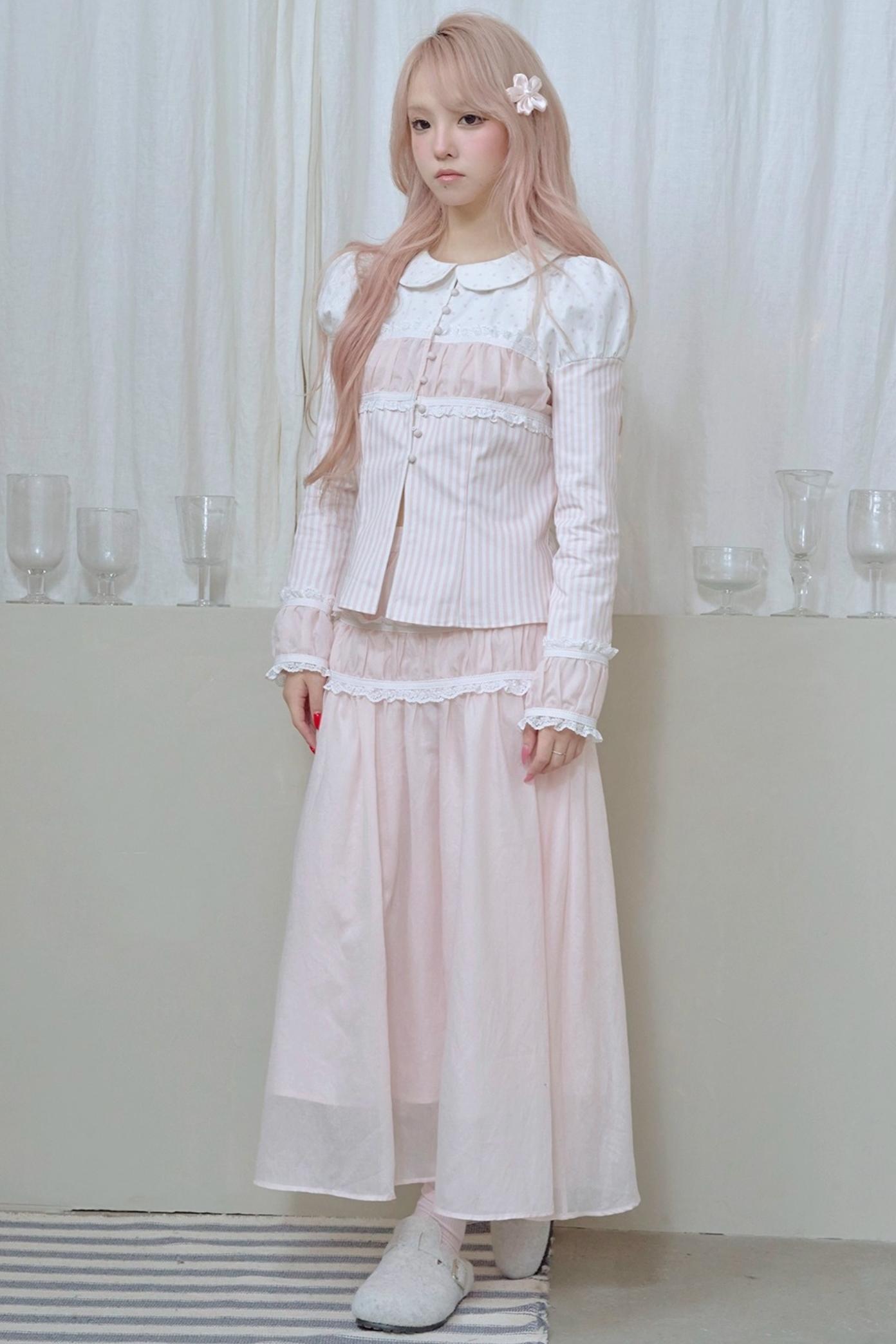 Doll Collar Stripe Lace Top