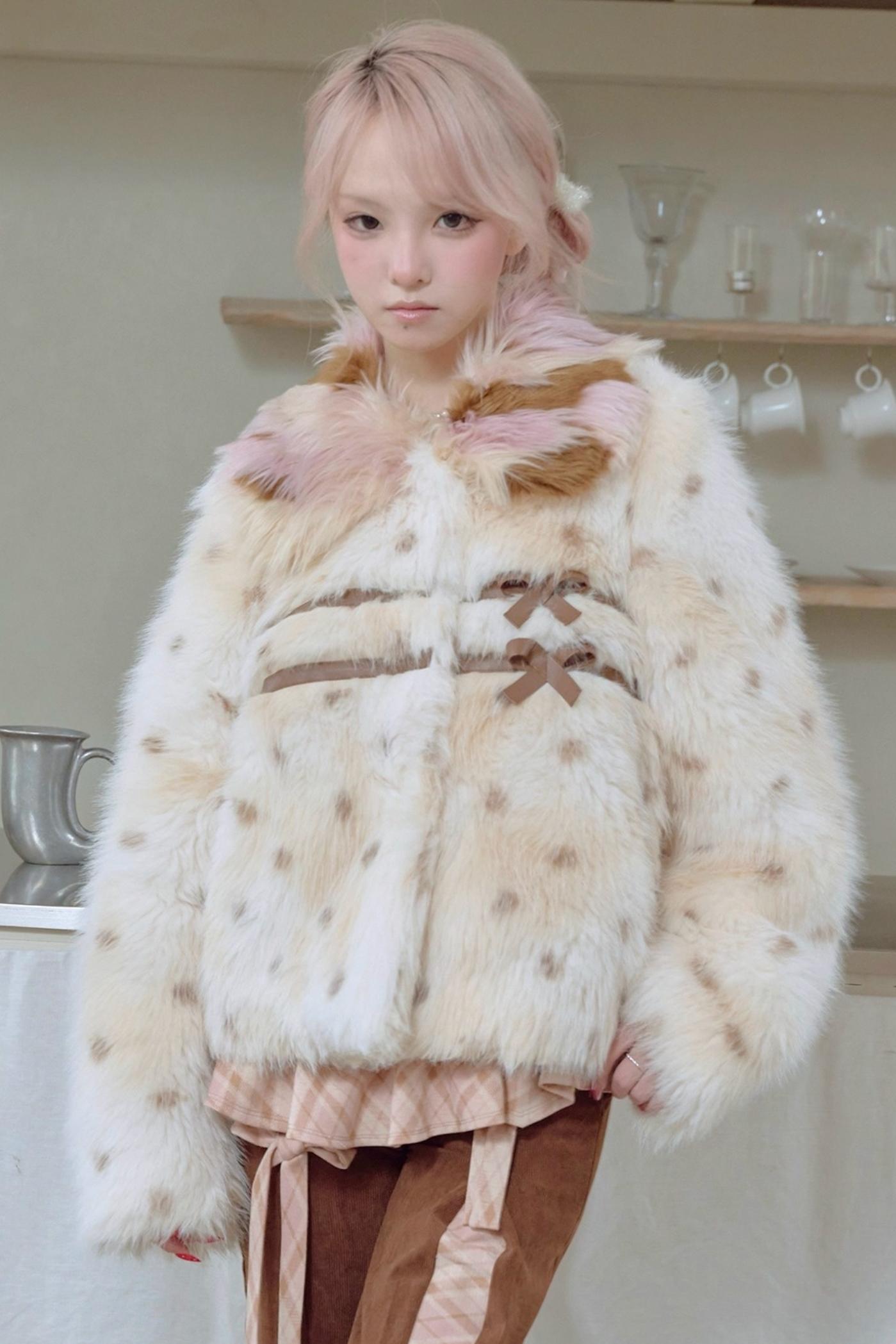 Brown Polka Dot Fur Coat