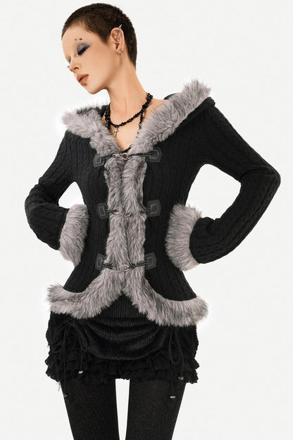 Retro Knit Fur Collar Jacket