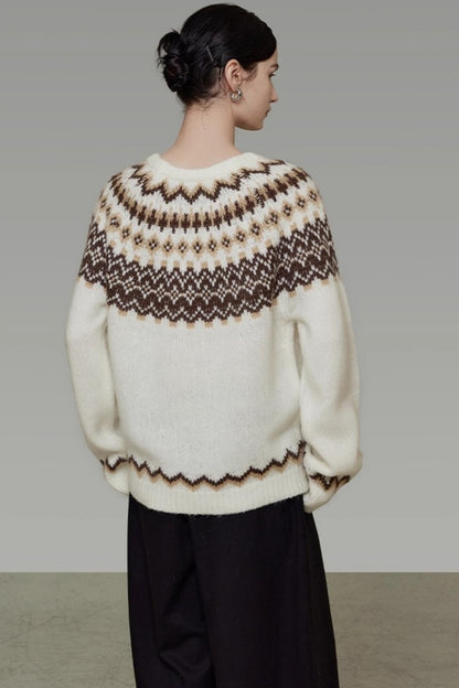 Retro Color-Block Jacquard Sweater