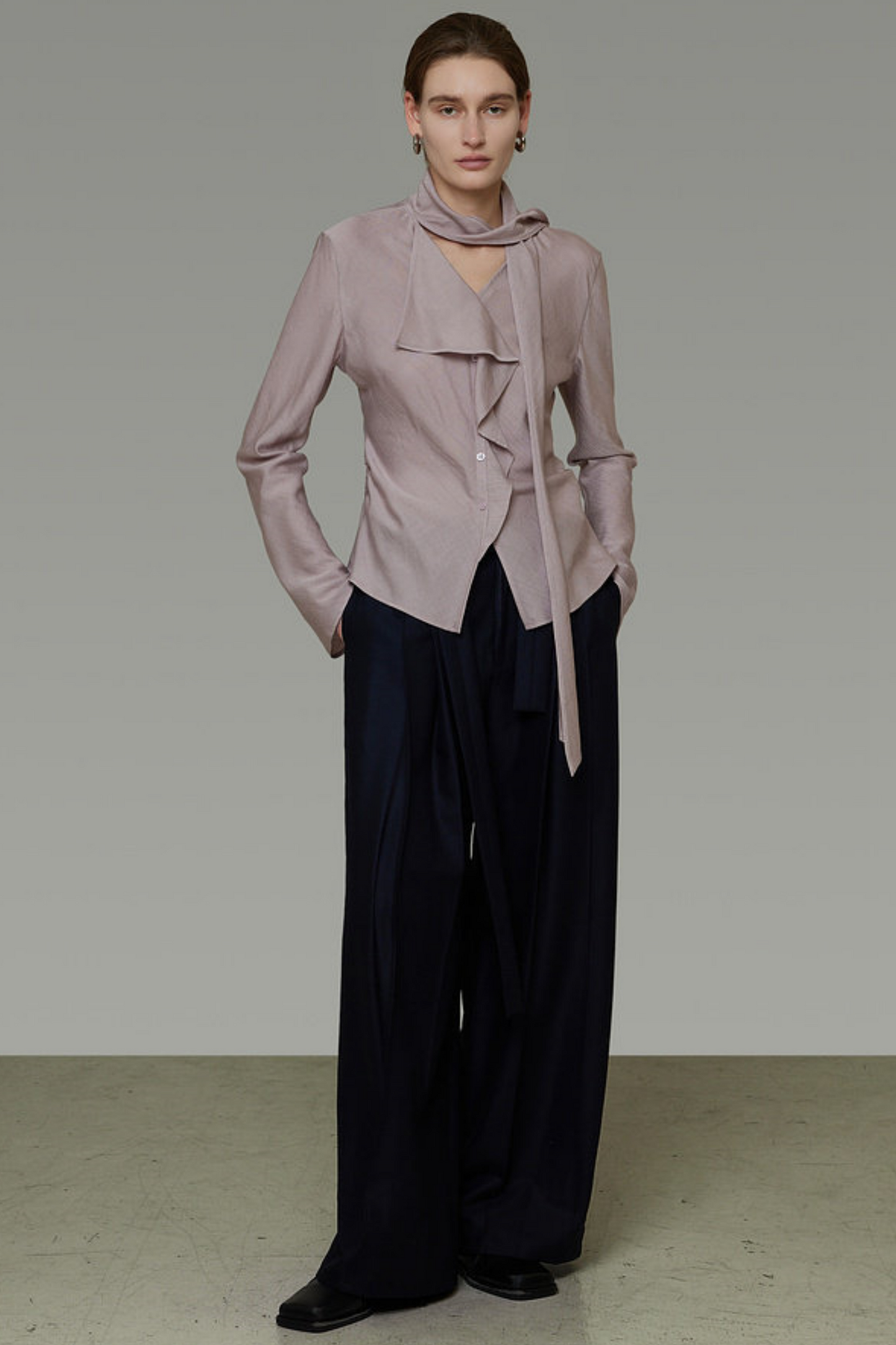 Silky Irregular Ribbon Blouse