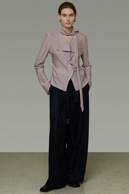 Silky Irregular Ribbon Blouse