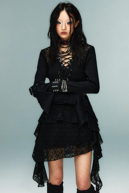 Dark Punk Goth Skinny Ruffle Dress