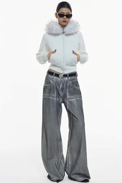 Jacke aus Twill mit abnehmbarem Pelzkragen