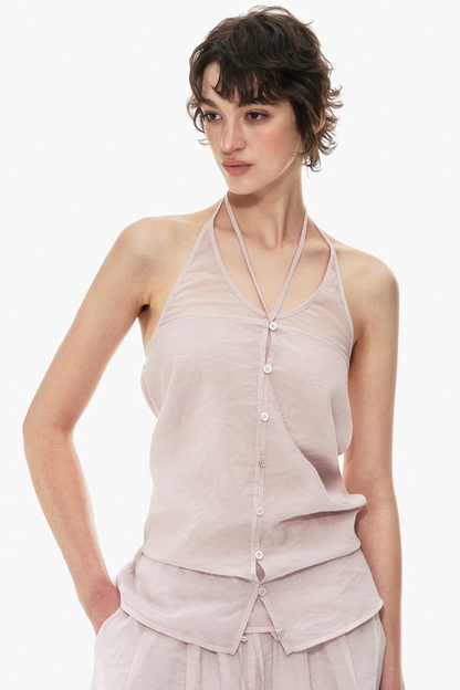 Pink Halter Neck Vest Set-Up