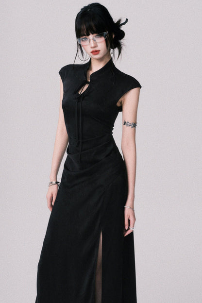 Chic Black Jacquard Qipao Dress