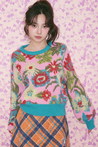 Floral Knit Retro Sweater