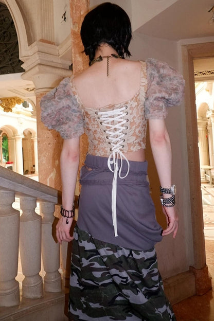 Patchwork Sheer Bud Strap Top