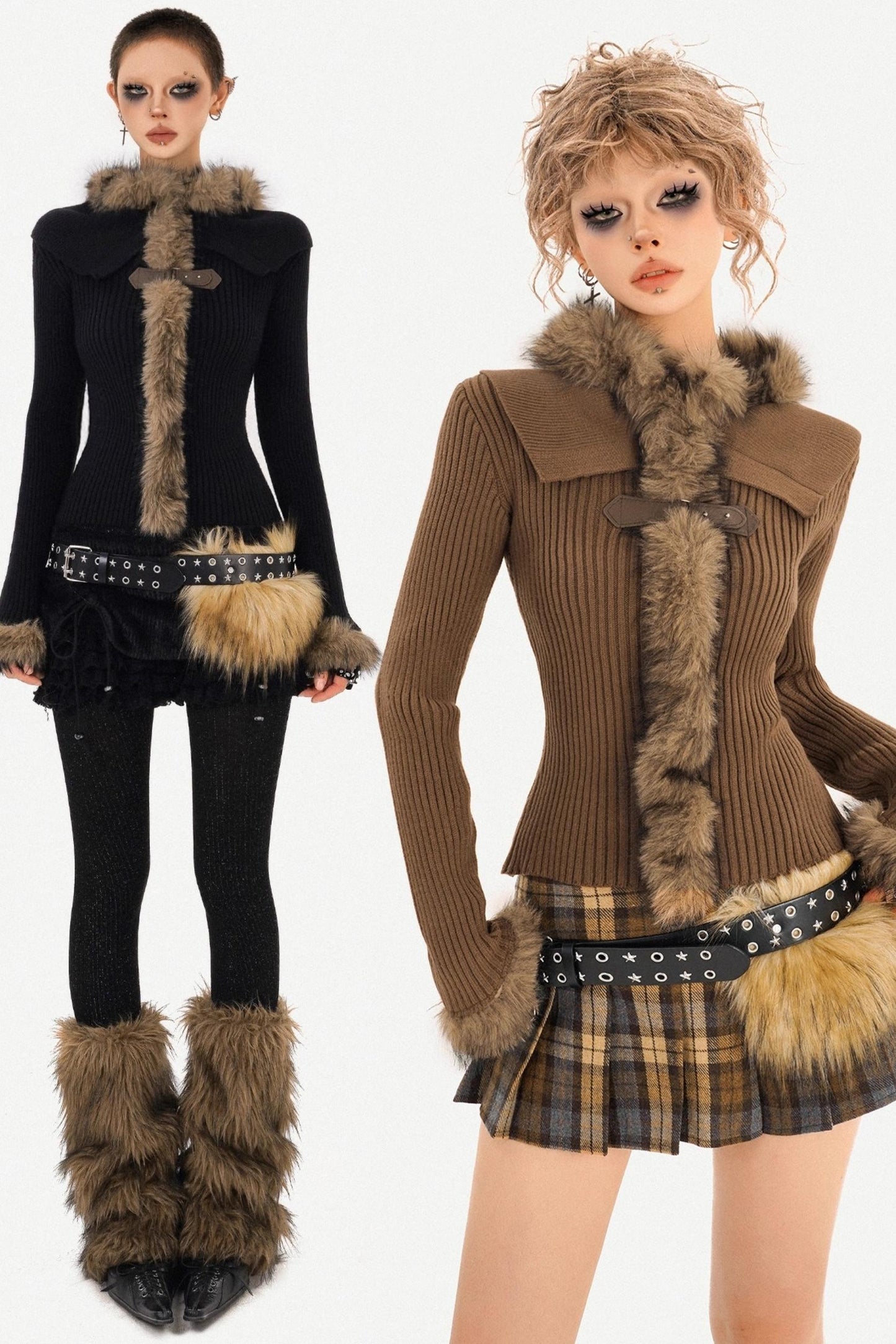 Retro Fur Collar Knit Sweater