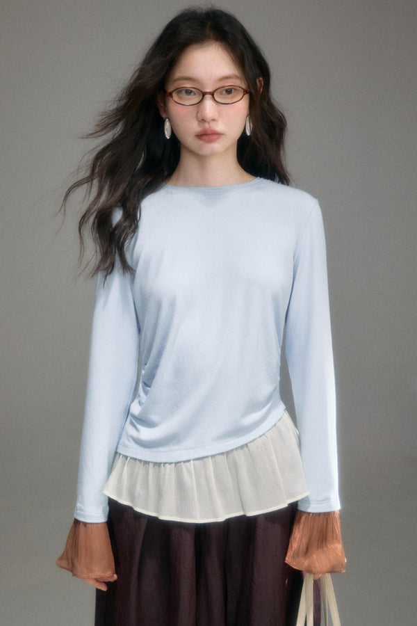 Knitted Panel Long-Sleeved T-Shirt