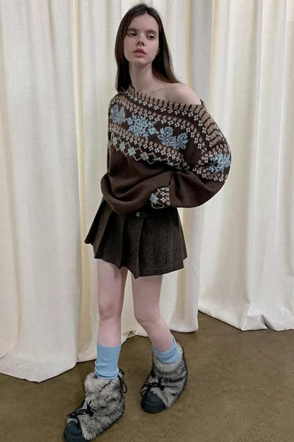 Brauner Fair-Isle-Wollpullover