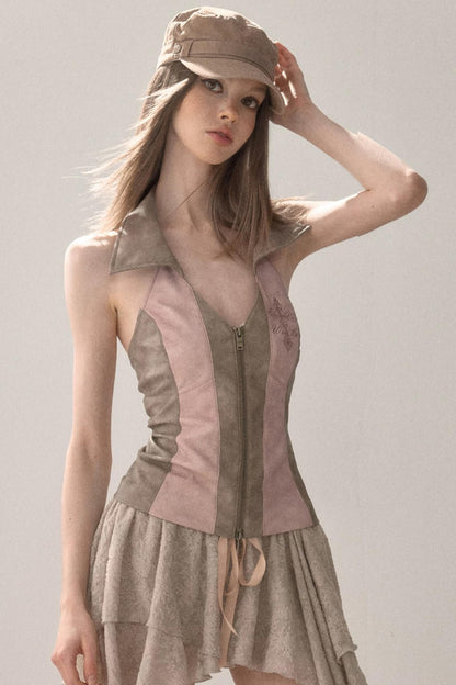 Retro Lapel Halter Vest