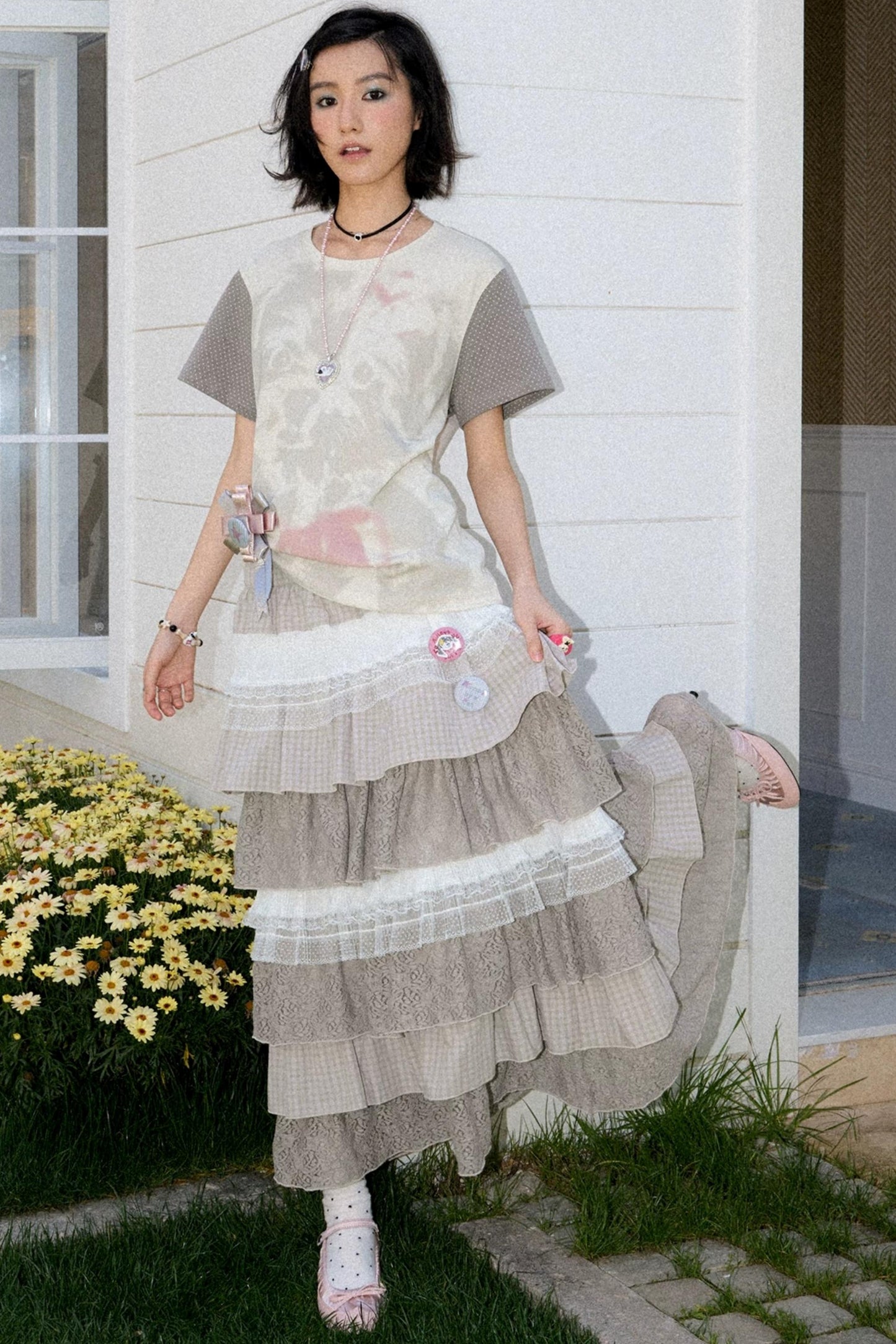 Ruffled A-Line Midi Skirt