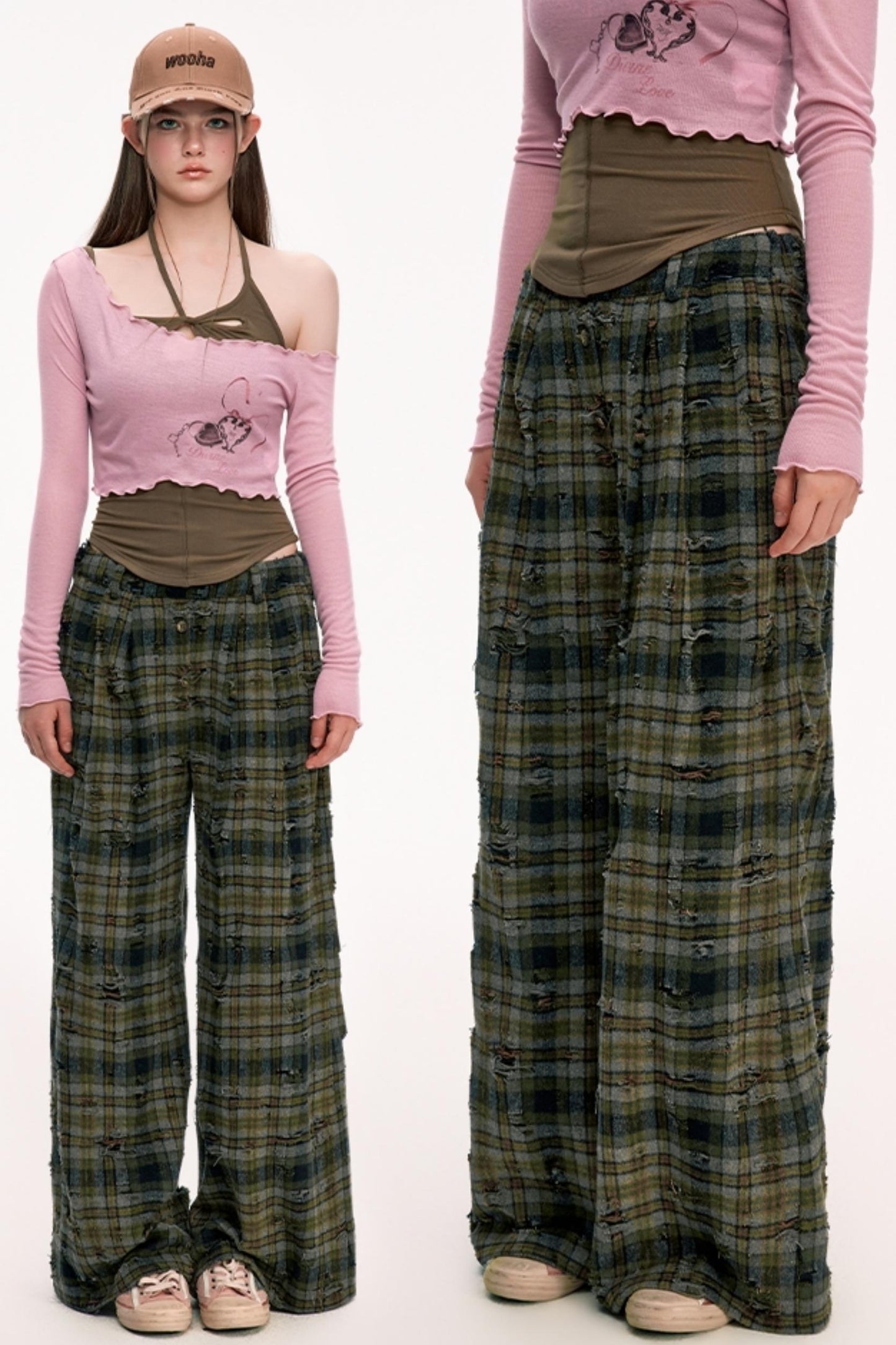 Retro Straight Check Loose Pants