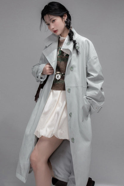 Two Collared Leather Trench Coat
