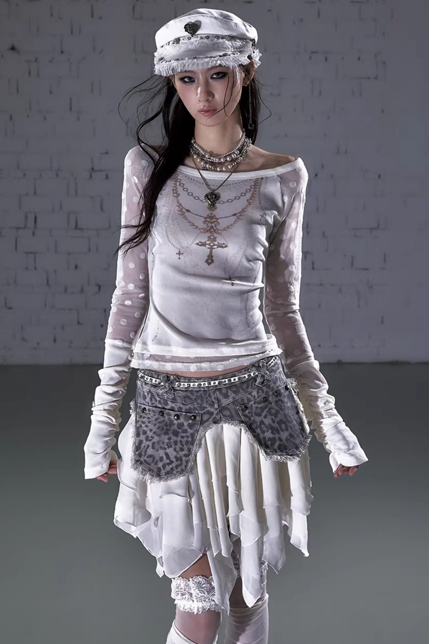 Barock beflockte Stickerei-Bluse