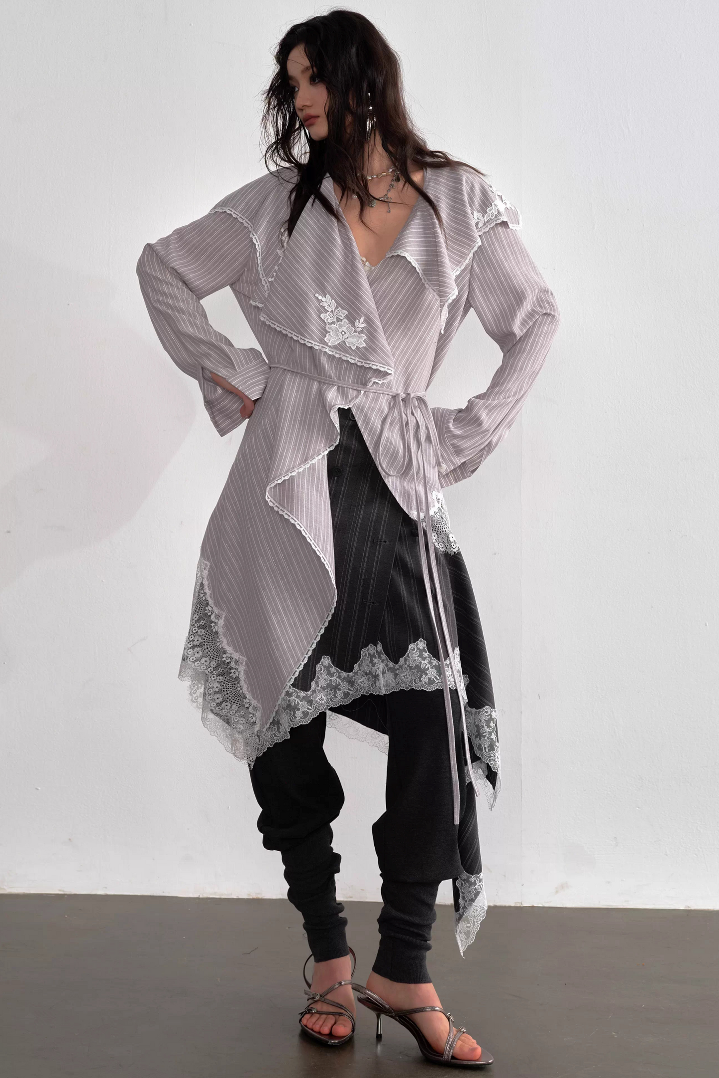 Lace Applique Asymmetrical Blouse
