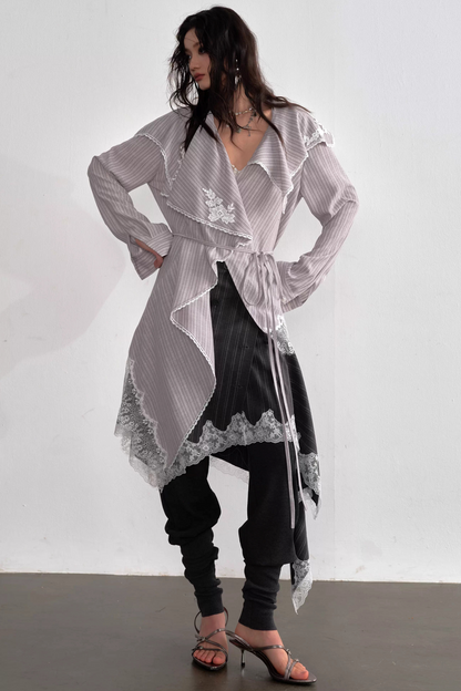 Lace Applique Asymmetrical Blouse