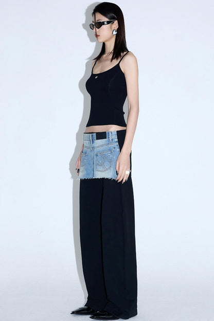 Patchwork Fake Two-Piece Pants