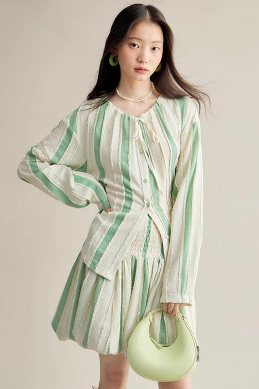 Elven Stripe Cardigan Skirt Set-Up