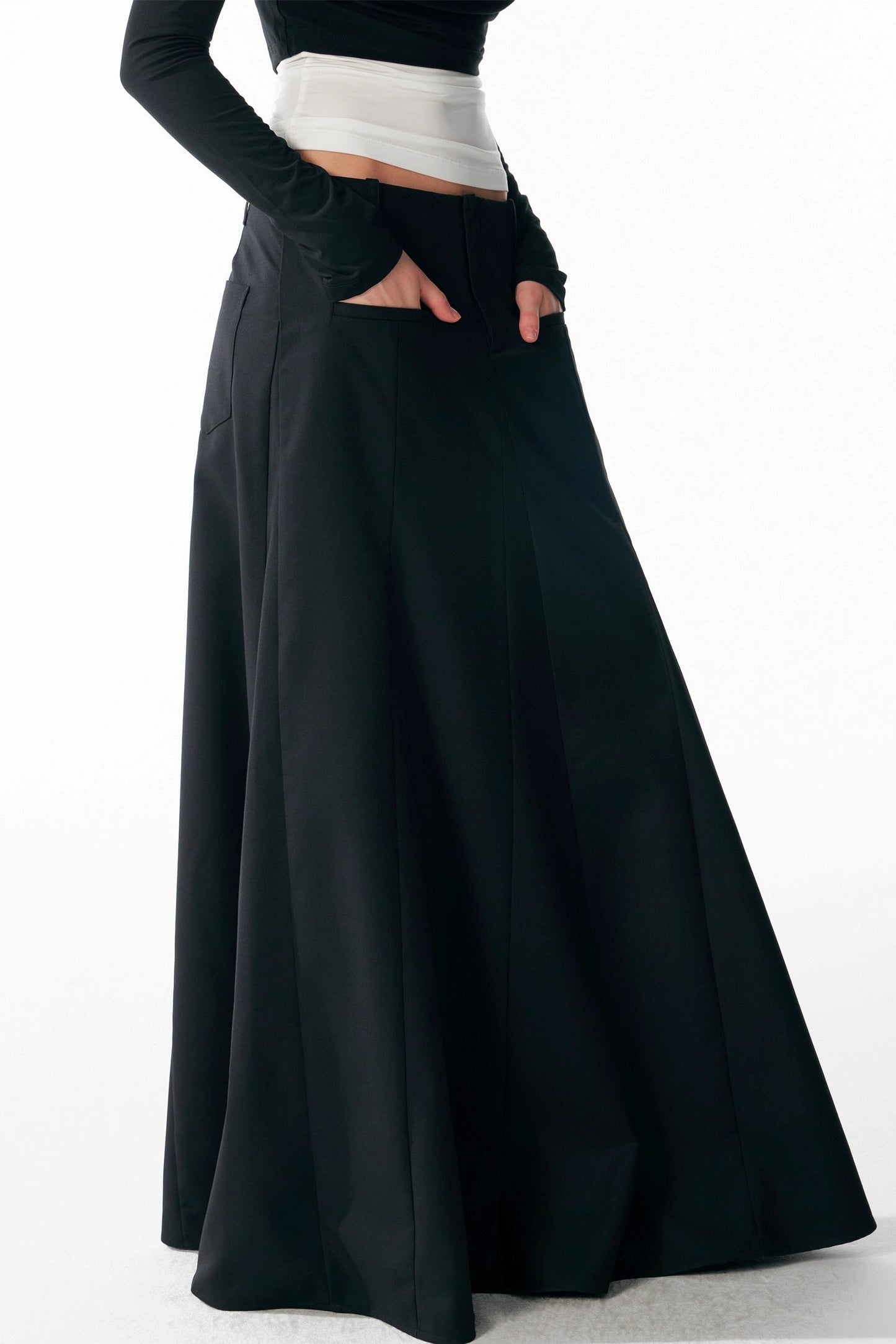 Vintage Black Low Waist A-Line Skirt