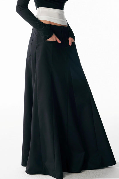 Vintage Black Low Waist A-Line Skirt
