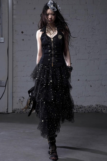 Fairycore Star Tiered Mesh Skirt