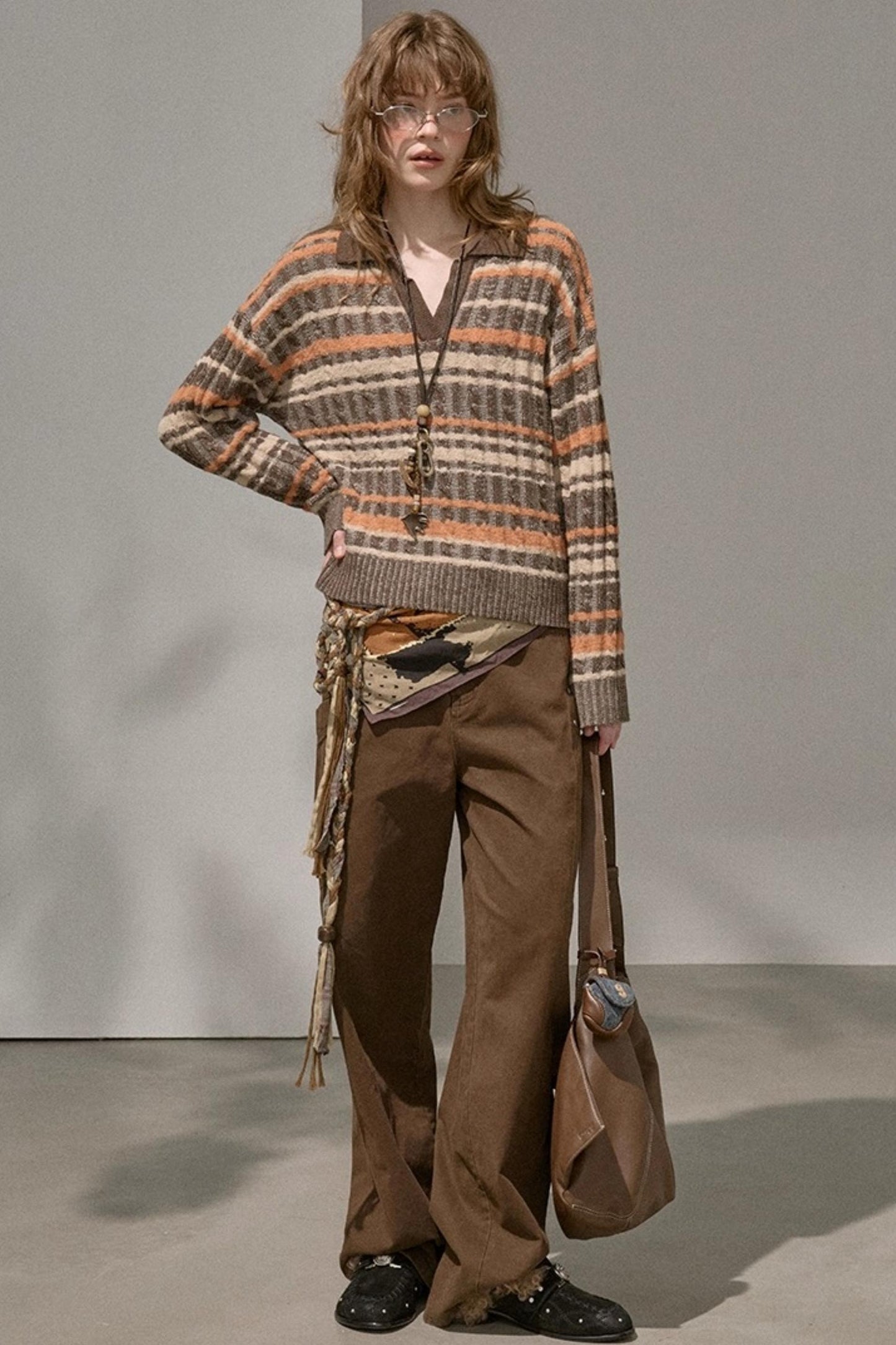 Cable Striped Pullover Sweater