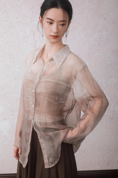 Autumn Apricot Imitation Denim Shirt