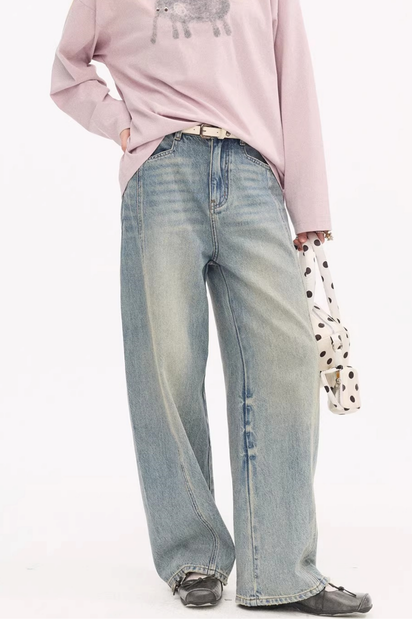 Split Curved Hem Denim Pants