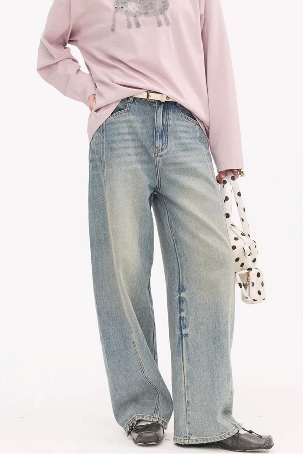 Split Curved Hem Denim Pants